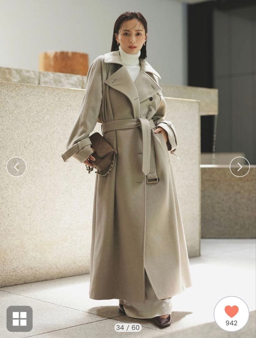 anuans ウールトレンチコート2024 グレージュ　Mサイズ