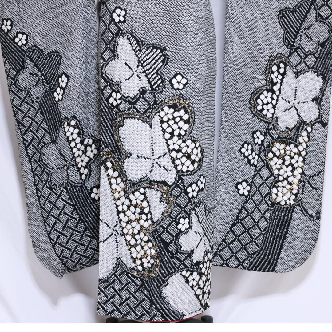 成人式直前SALE！良好！豪華黒×白 総絞り正絹振袖7点セットフルセットSG15