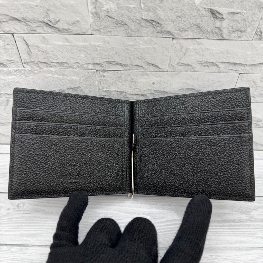 【t.m.y 様】PRADA　マネークリップ　RFID　三角ロゴ　シボ革ブラック