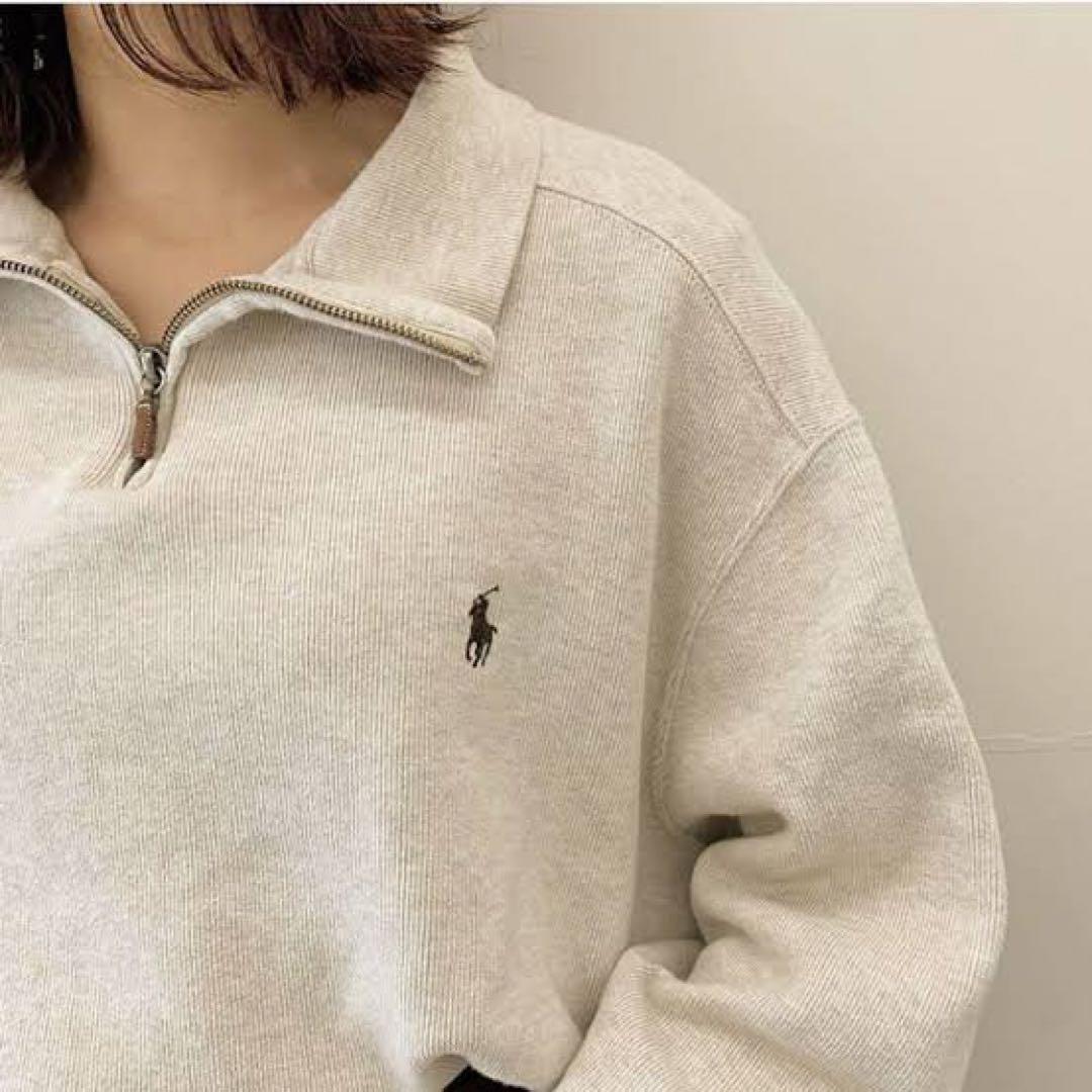 POLO ラルフローレン ニット スウェット ハーフジップ ベージュ✨激レア✨