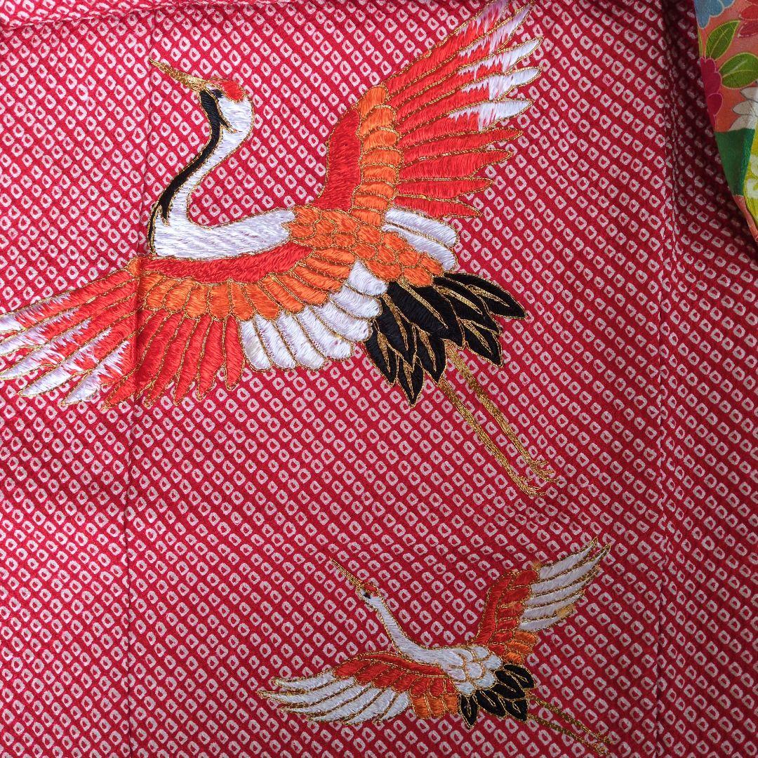 七五三７歳赤色総絞りのお着物と作り帯、帯揚げ帯締めとしごきのセット（長襦袢付き）