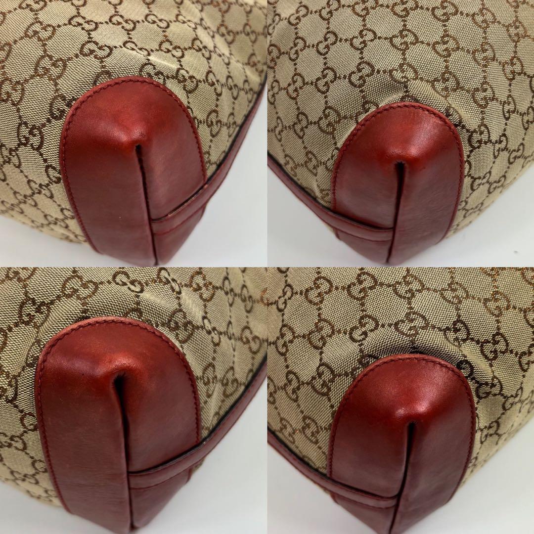 専用グッチ トートバッグ レザー×キャンバス A4可 肩掛け GG柄 ポーチ付