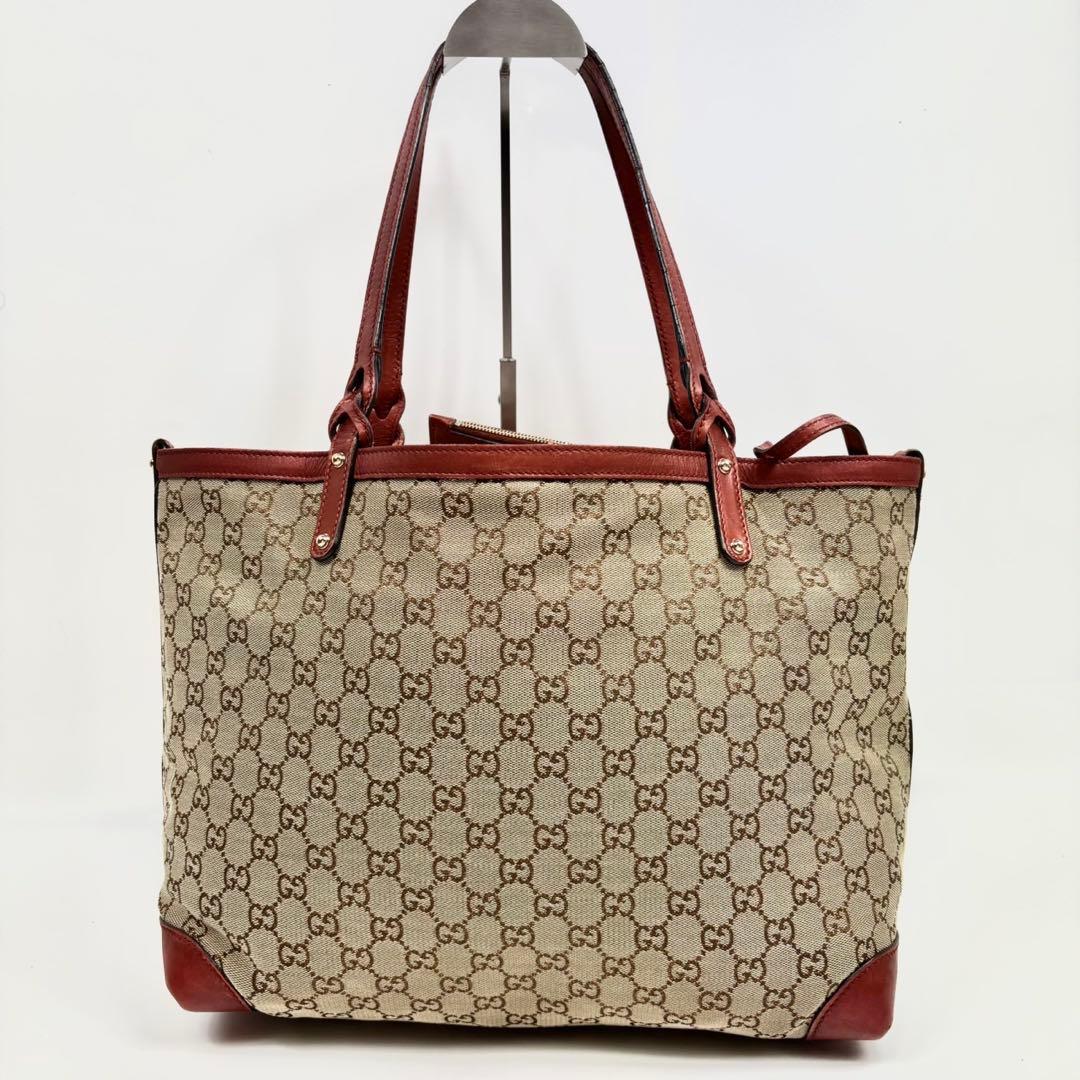 専用グッチ トートバッグ レザー×キャンバス A4可 肩掛け GG柄 ポーチ付