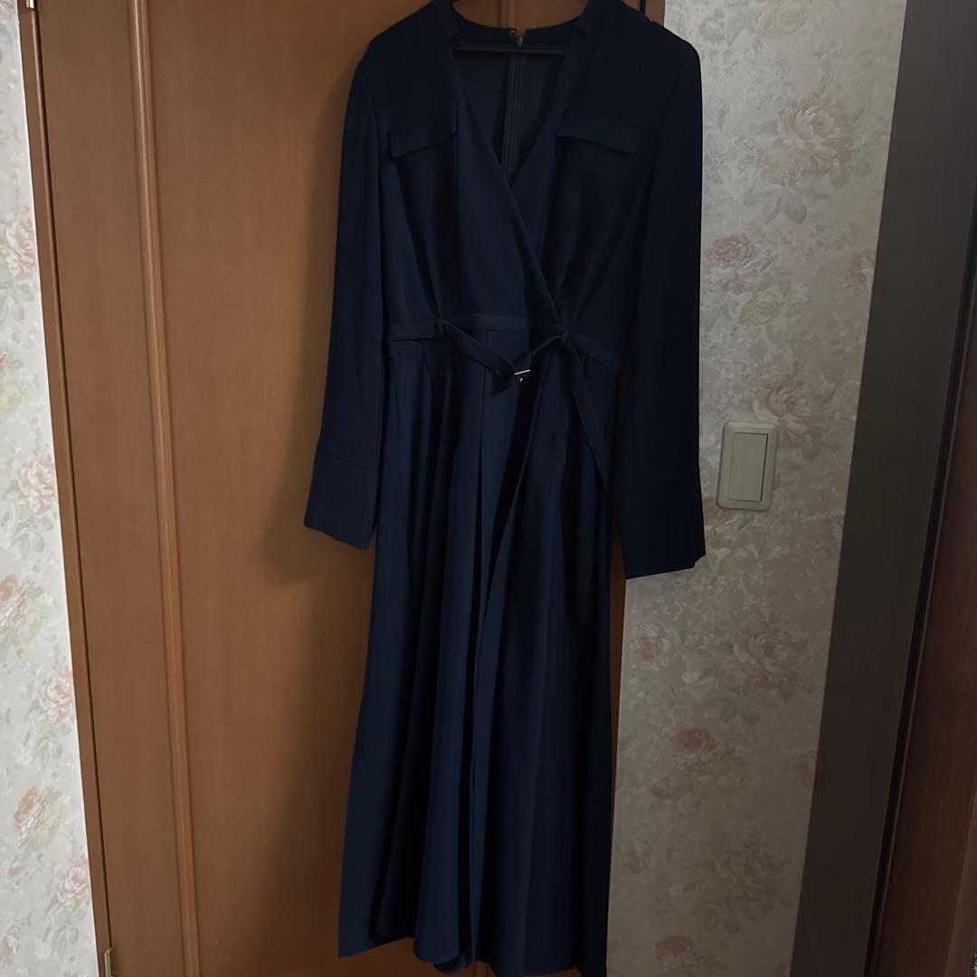 anuans アニュアンス ダブルサテンノーカラータックワンピース M