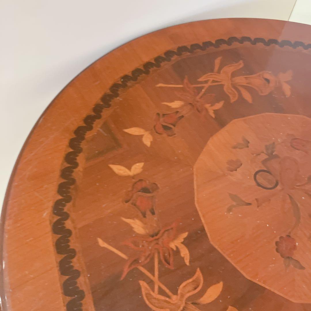 象嵌細工　コーヒーテーブル　円形テーブル　アンティーク調　カフェテーブル