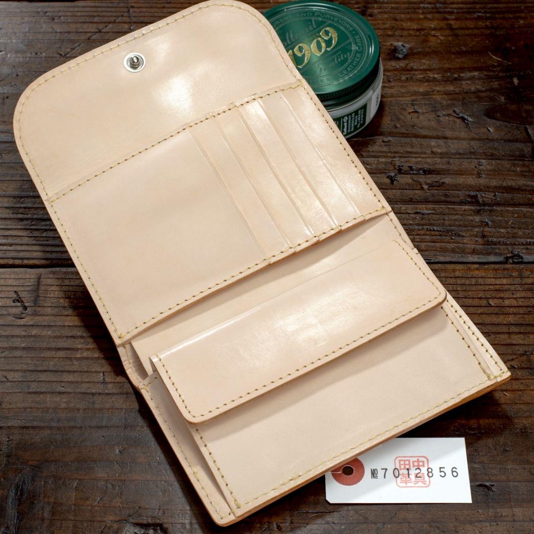 生成り ヌメ革 本革 牛革 三つ折り ナチュラル 財布 メンズ 折り財布