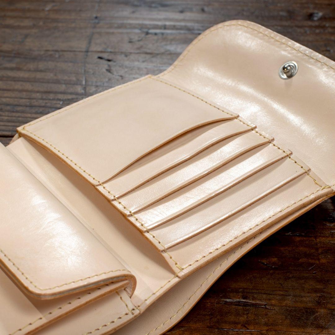 生成り ヌメ革 本革 牛革 三つ折り ナチュラル 財布 メンズ 折り財布