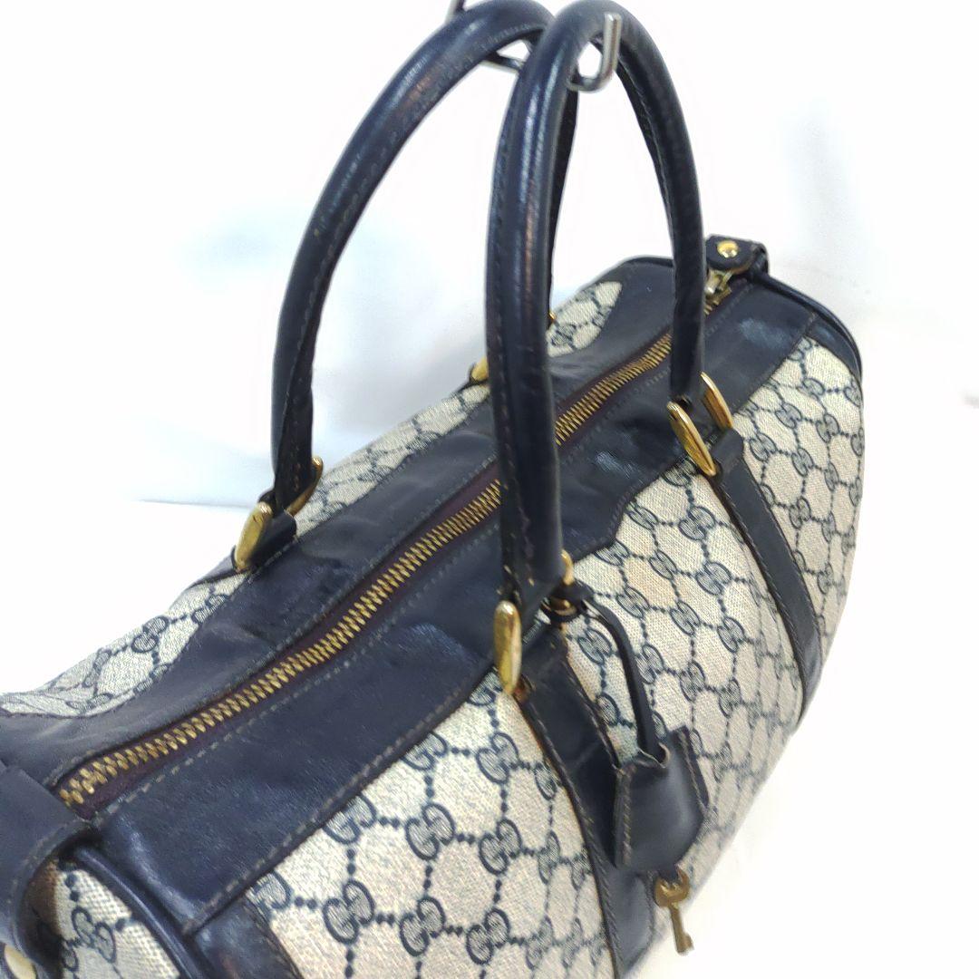 グッチ ボストンバッグ 旅行鞄 レザー×PVC A4可 GG柄 ネイビー 鍵付