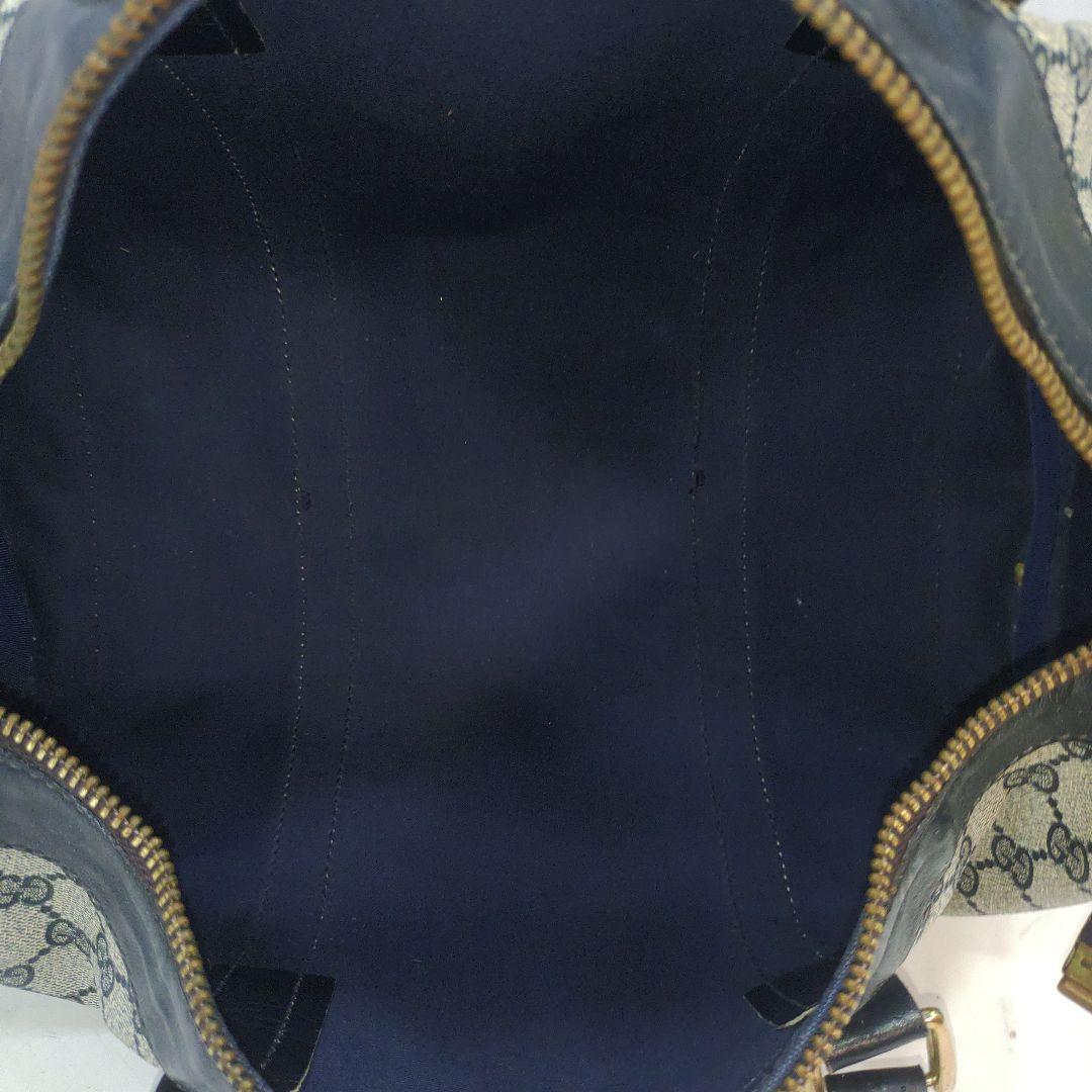 グッチ ボストンバッグ 旅行鞄 レザー×PVC A4可 GG柄 ネイビー 鍵付