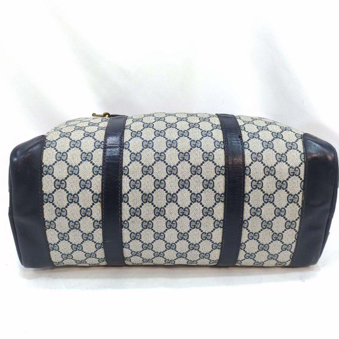 グッチ ボストンバッグ 旅行鞄 レザー×PVC A4可 GG柄 ネイビー 鍵付