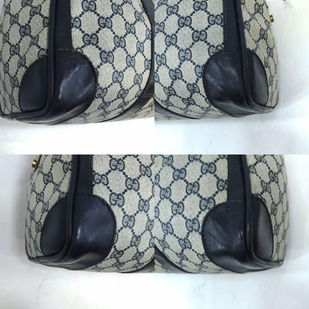 グッチ ボストンバッグ 旅行鞄 レザー×PVC A4可 GG柄 ネイビー 鍵付