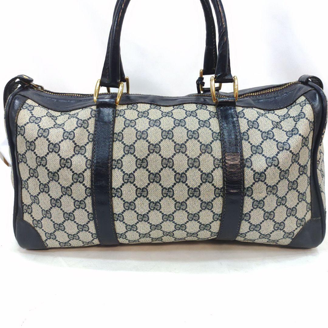 グッチ ボストンバッグ 旅行鞄 レザー×PVC A4可 GG柄 ネイビー 鍵付
