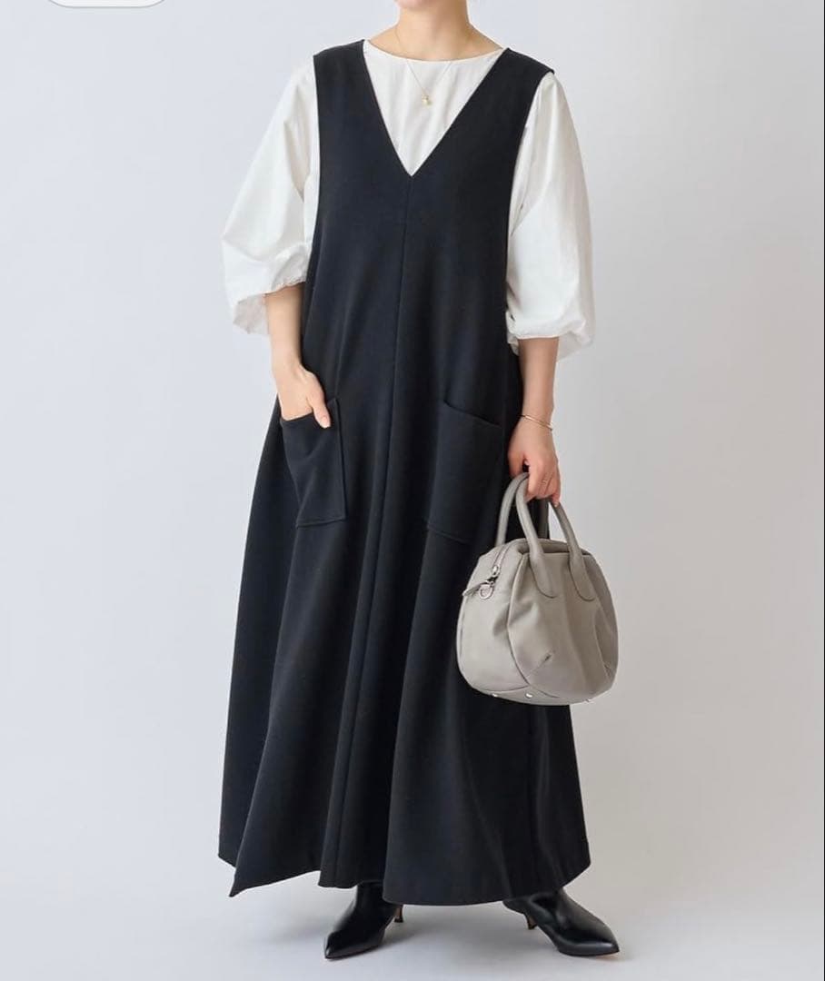 ビアズリー ブークレワンピース ノースリーブ ロング ポケット フレア Vネック