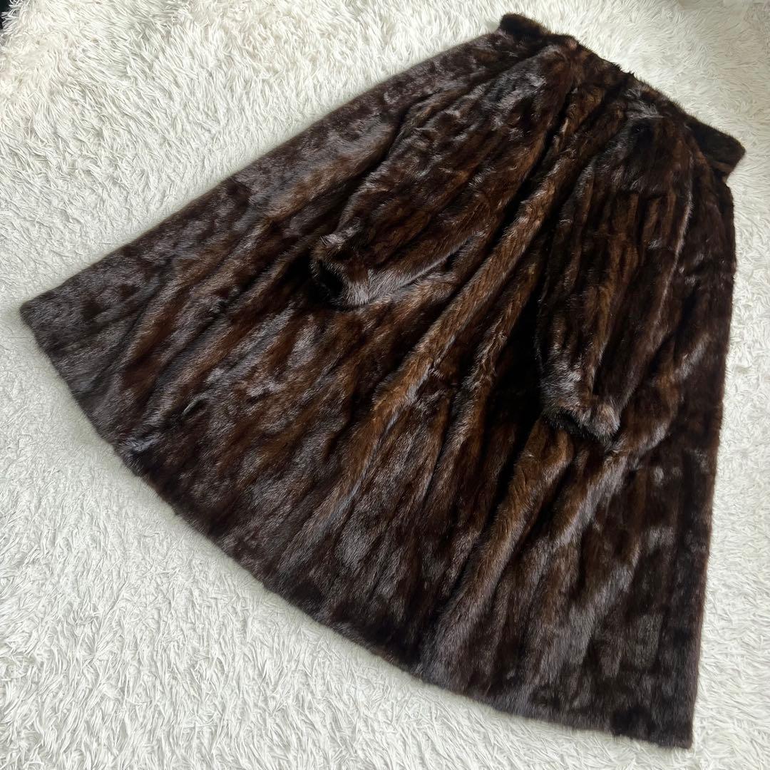着丈110cm ダークミンク ロング丈 リアルファーコート 本毛皮 13号