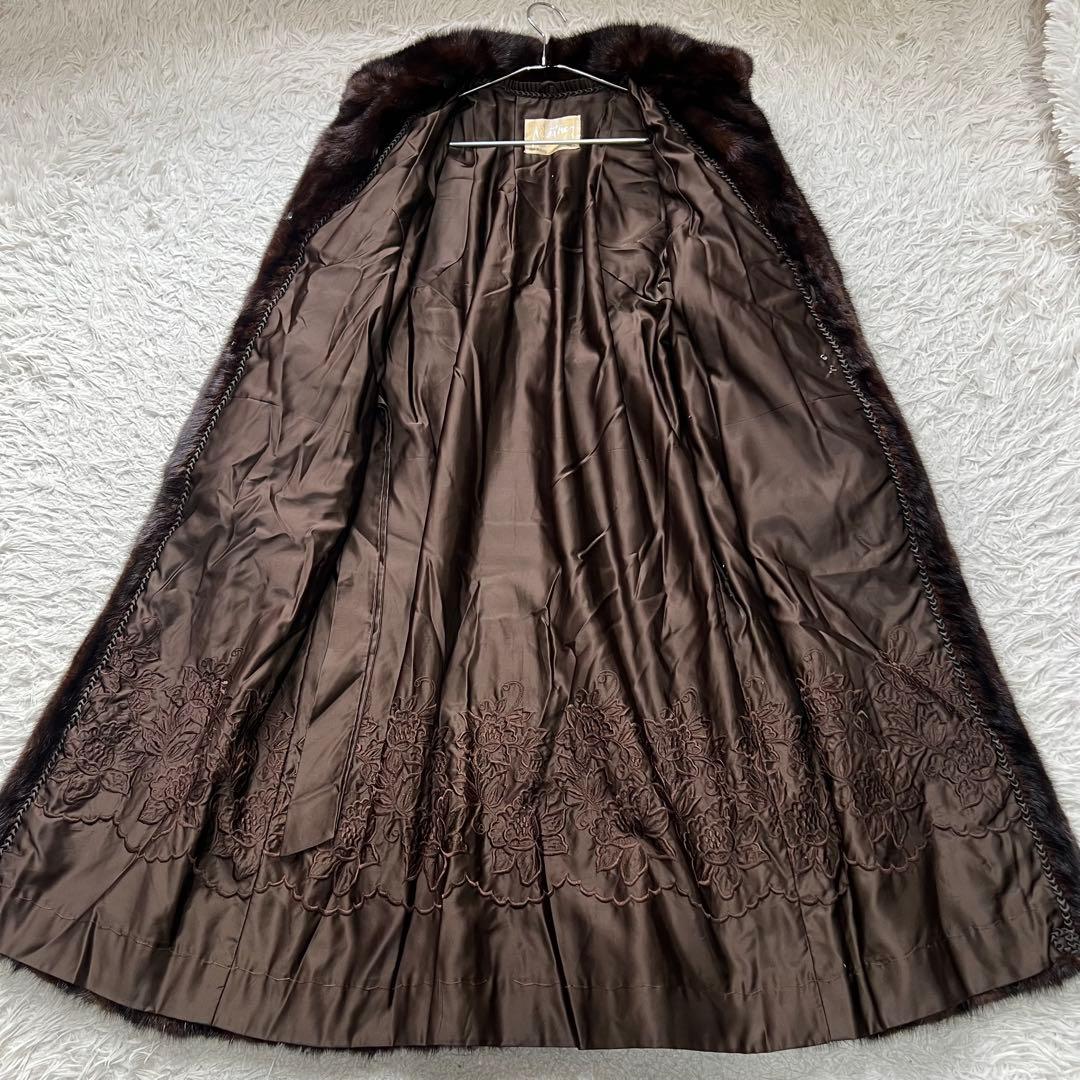 着丈110cm ダークミンク ロング丈 リアルファーコート 本毛皮 13号