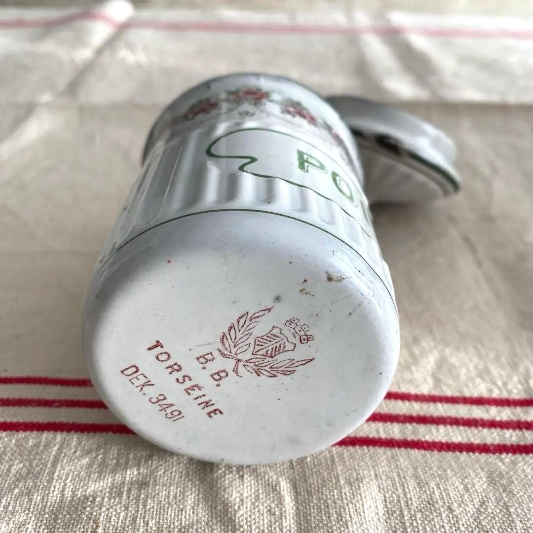 フランスアンティーク ホーロー キャニスター 【白】 ホワイトローズバンド