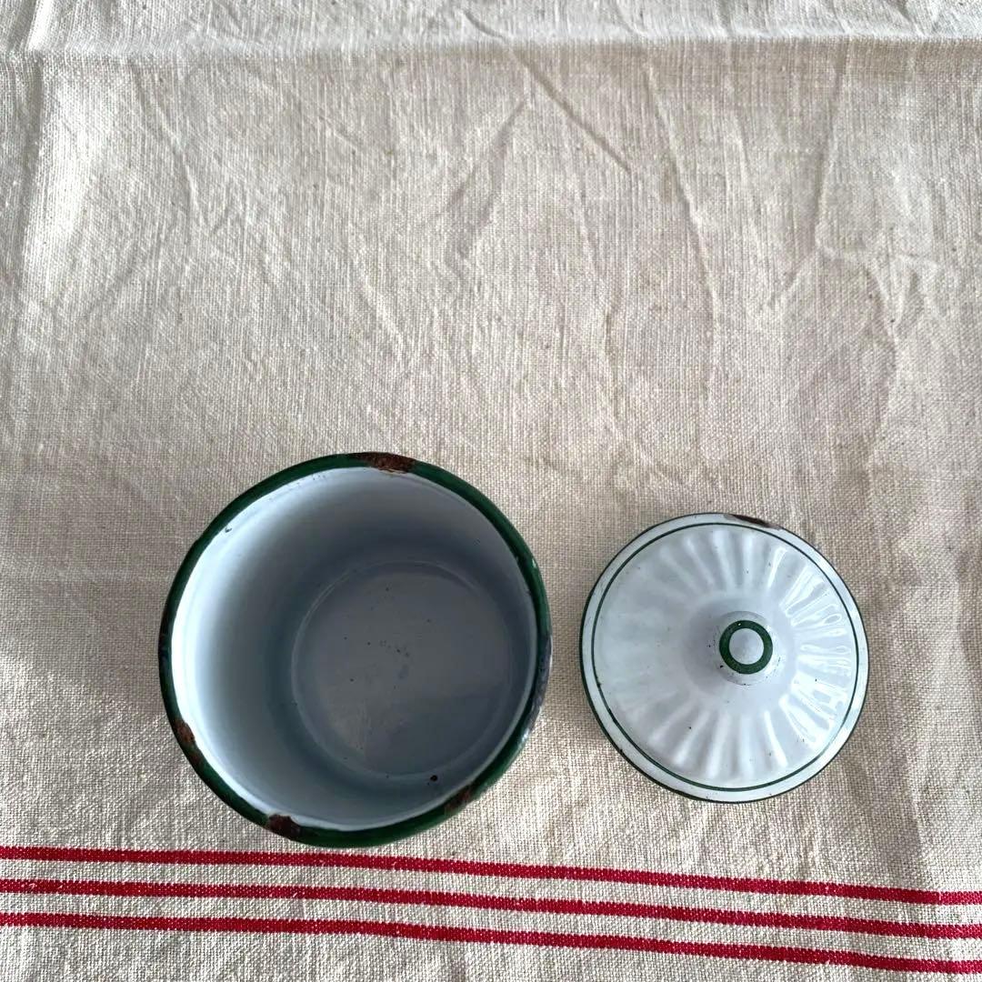 フランスアンティーク ホーロー キャニスター 【白】 ホワイトローズバンド