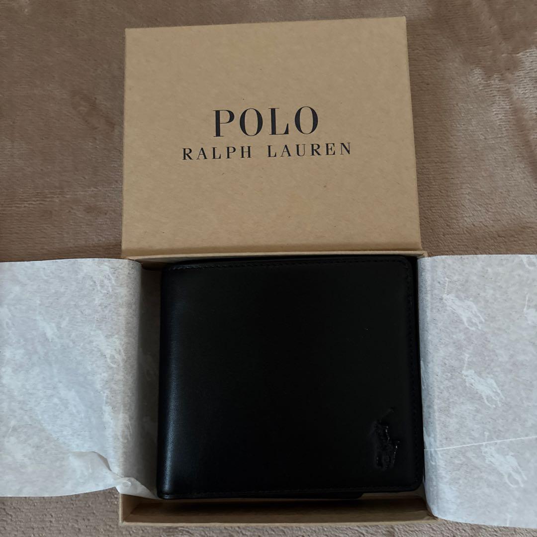 POLO ブラックレザー 二つ折り財布