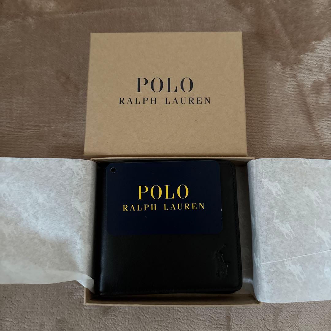 POLO ブラックレザー 二つ折り財布