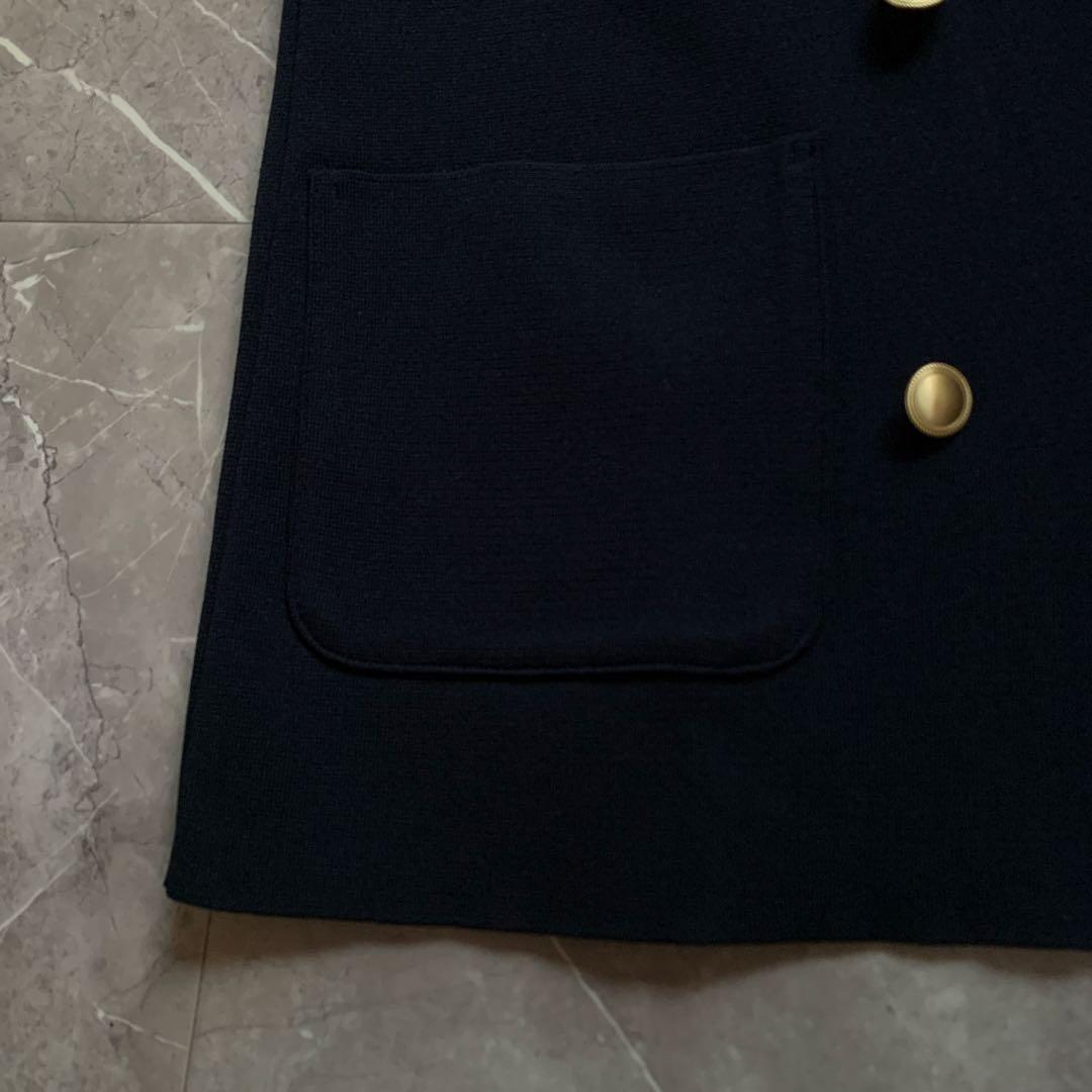 PLATINE プラティーヌ　ミラノリブニットダブルジャケット　紺　金ボタン