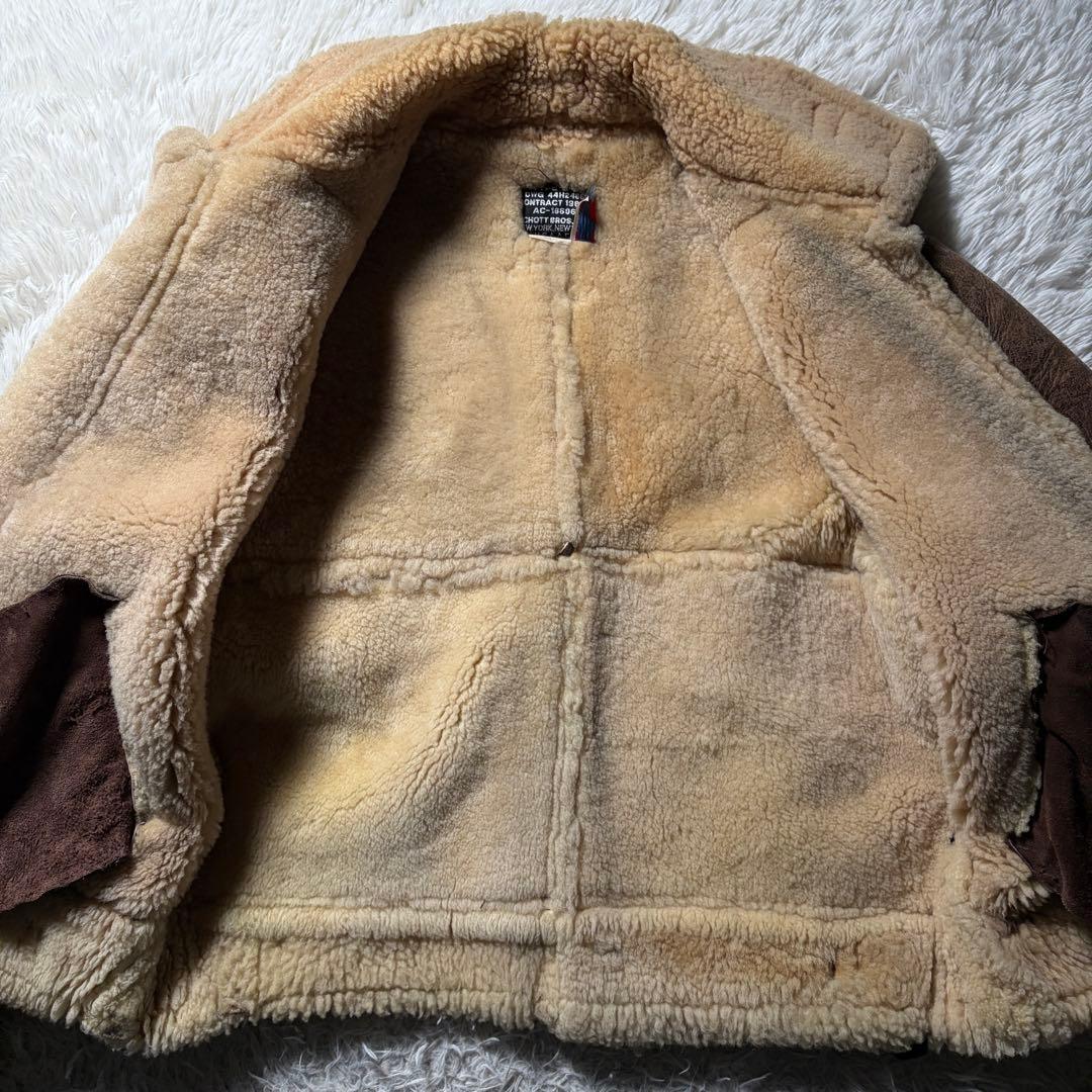 米国製■schott フライトジャケット B-3 羊革　ムートン　ブラウン　38