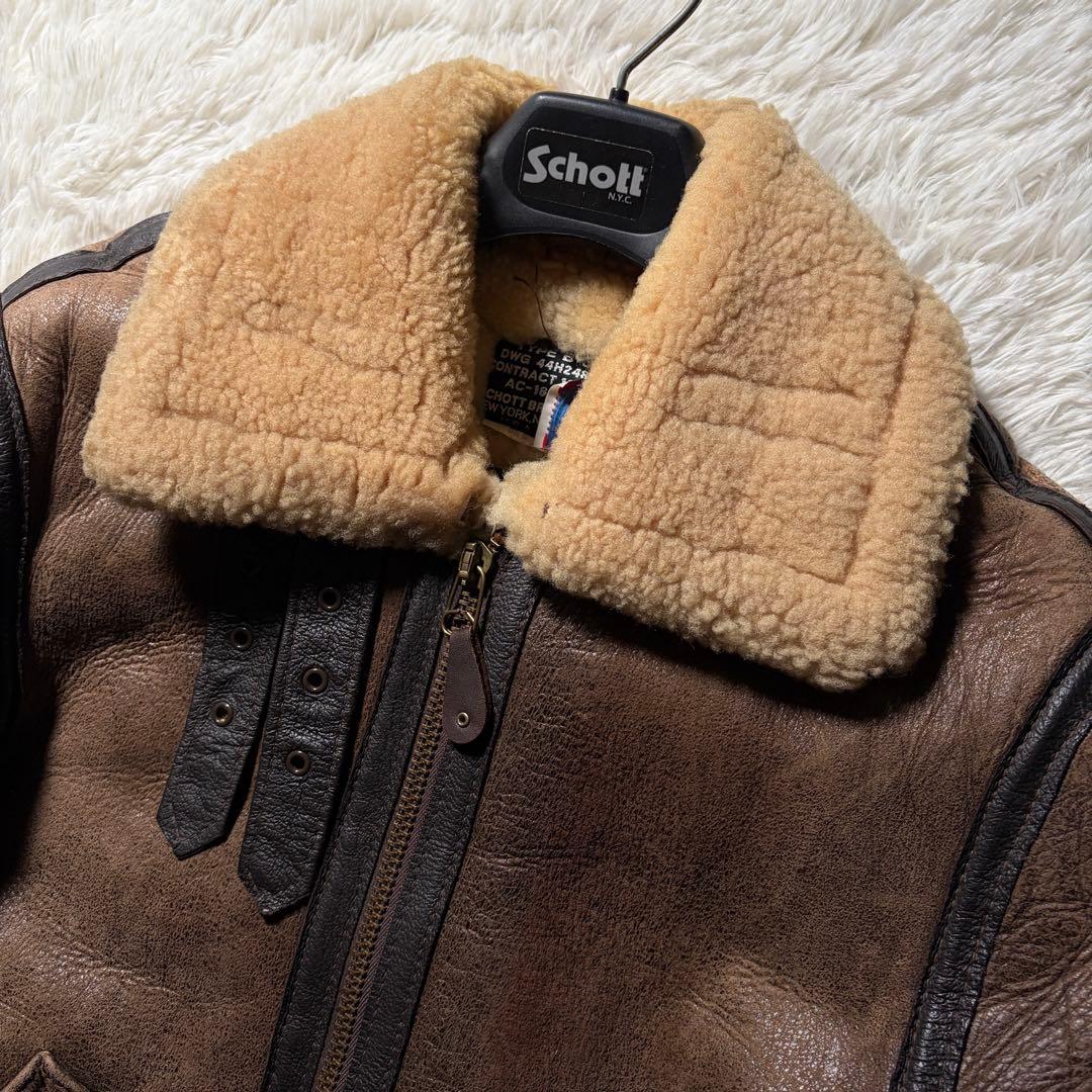 米国製■schott フライトジャケット B-3 羊革　ムートン　ブラウン　38