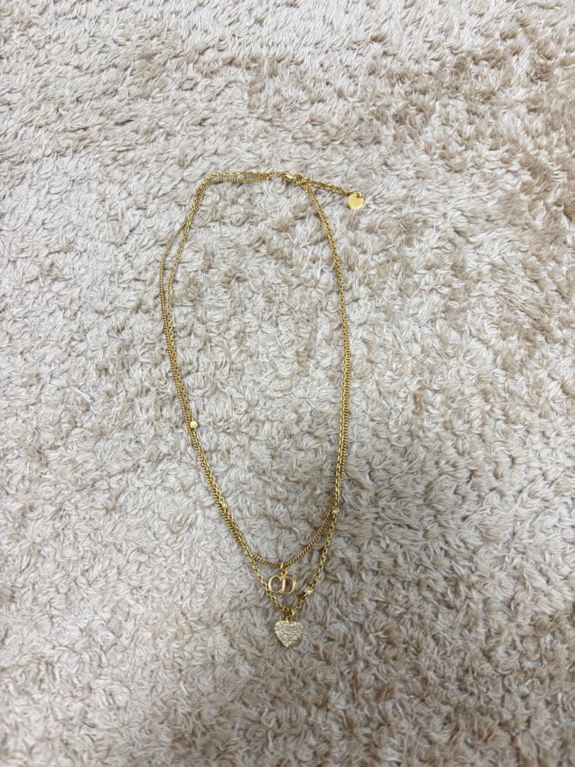 【MM】ディオール CDハート ネックレス GP×ラインストーン ゴールド