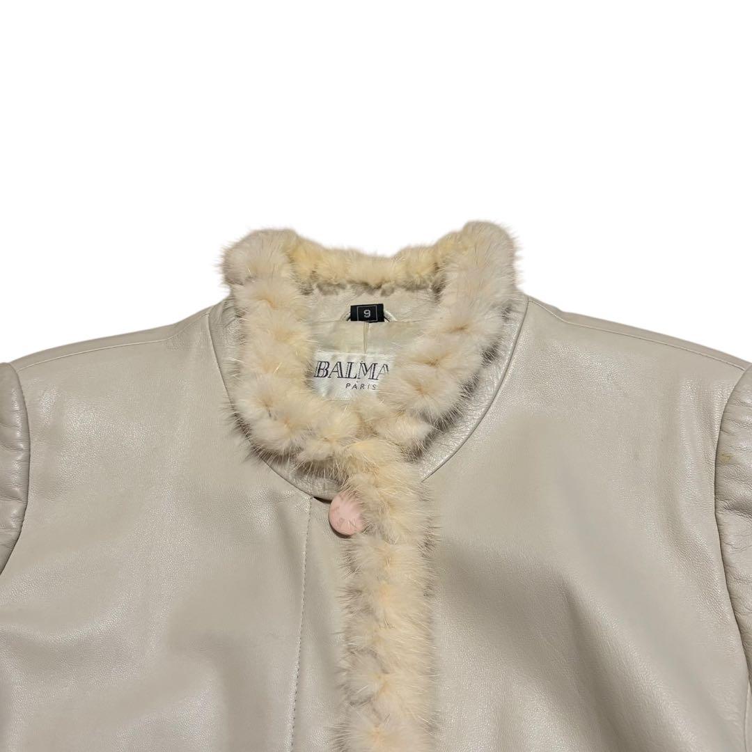 合馬公式アカウント1様 BALMAIN ファー装飾 ラムレザーノーカラーコート