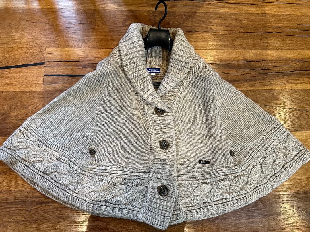 美品★BURBERRY BLUE LABEL ニットポンチョ ケープ バーバリー
