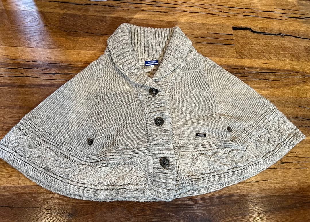 美品★BURBERRY BLUE LABEL ニットポンチョ ケープ バーバリー