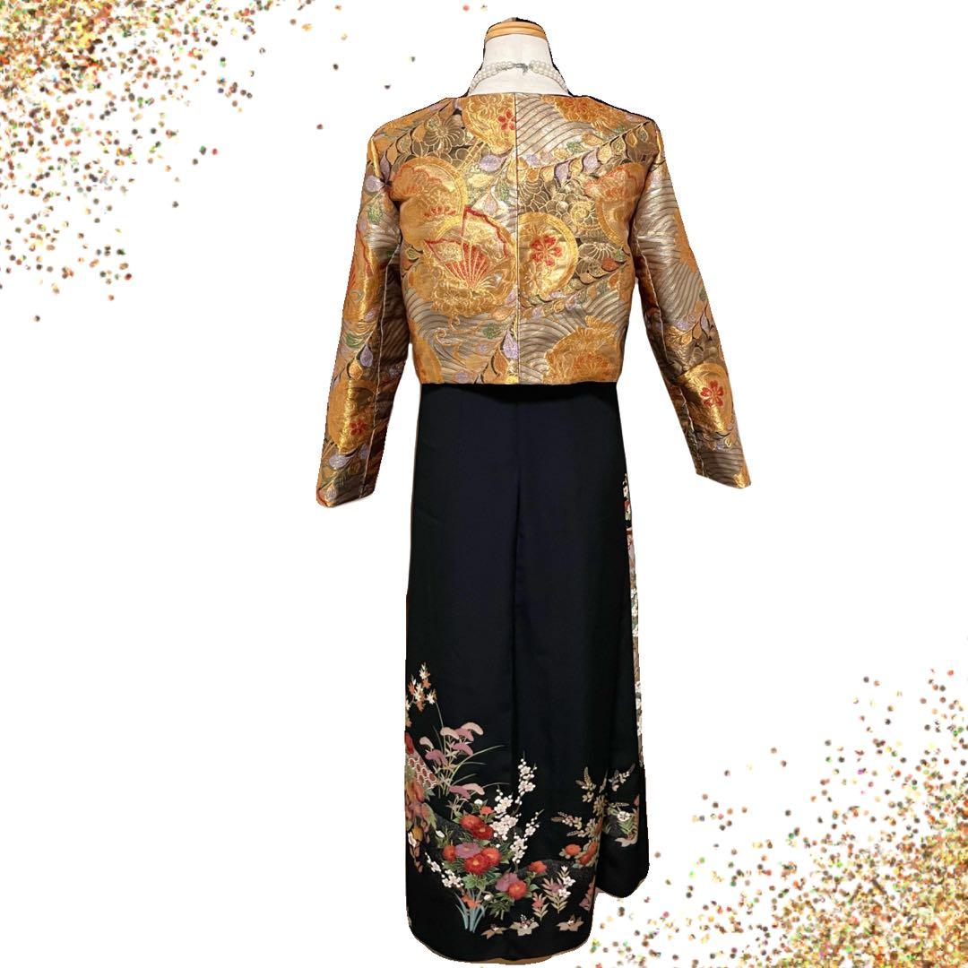 No.2604 着物 帯リメイクボレロ 黒留袖ドレス　ハンドメイド 袋帯 結婚式