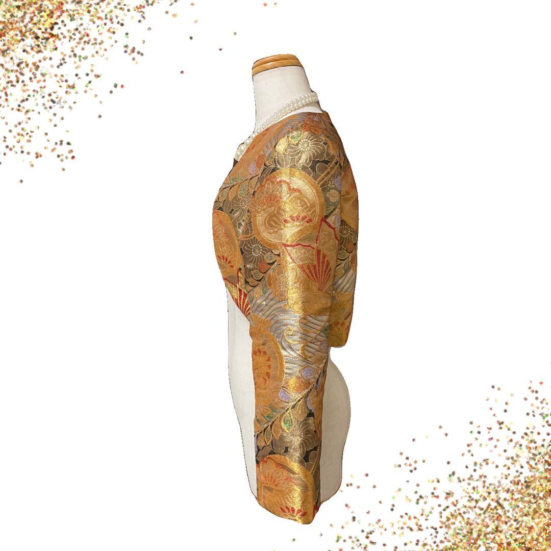 No.2604 着物 帯リメイクボレロ 黒留袖ドレス　ハンドメイド 袋帯 結婚式