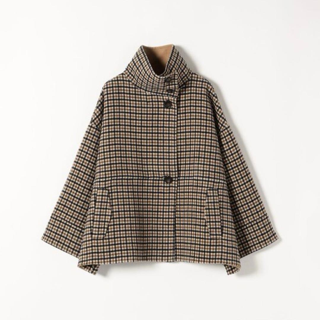 SHIPS any リバー スタンドカラー ポンチョ ショート コート　ベージュ