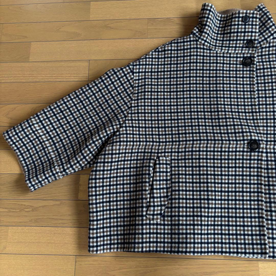 SHIPS any リバー スタンドカラー ポンチョ ショート コート　ベージュ