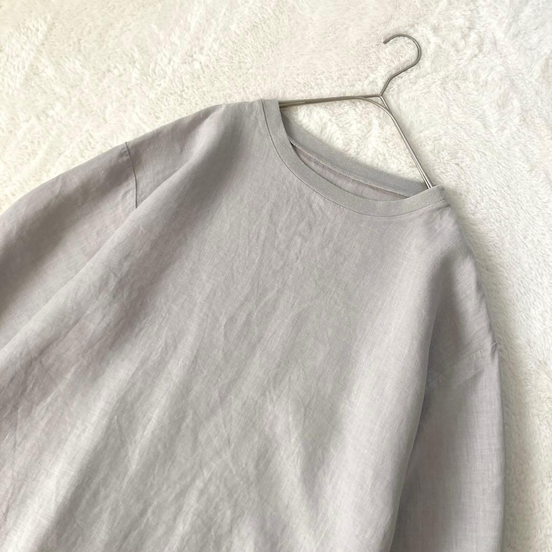 美品☆中川政七商店　麻布Tシャツチュニック　ライトグレー　麻100%