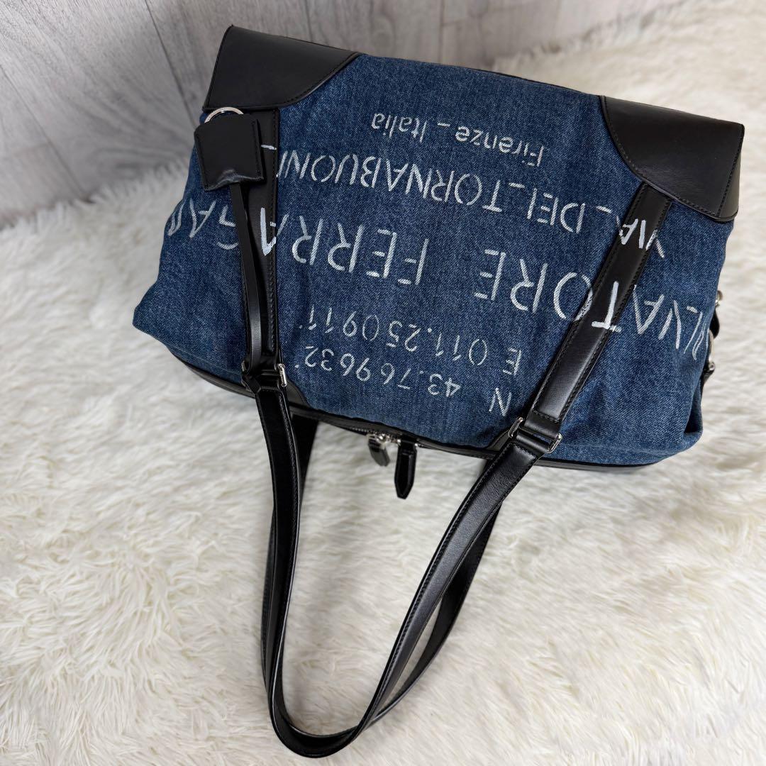 希少♡デカロゴ♡デニム仕様♡フェラガモ ガンチーニ 2way ボストンバッグ