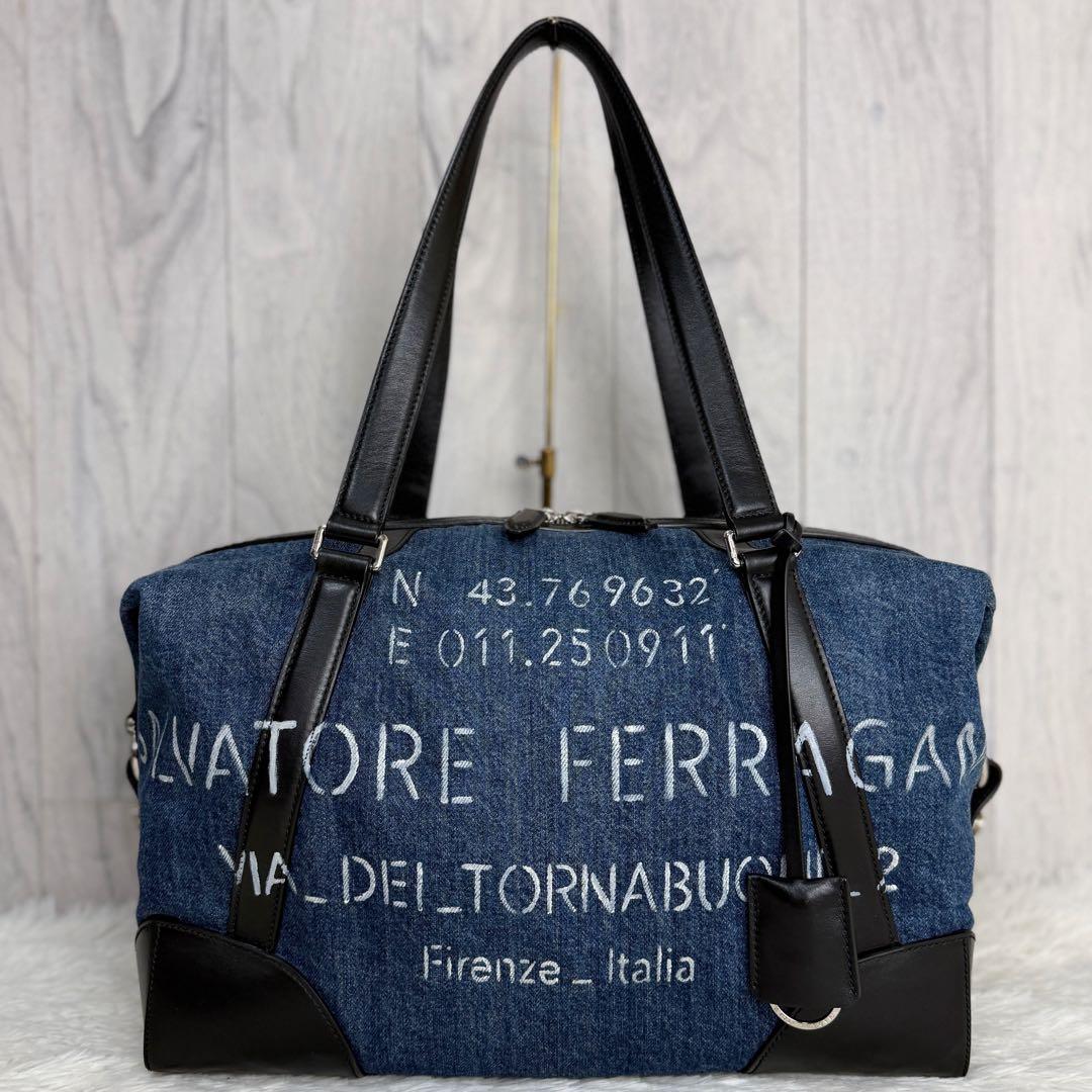 希少♡デカロゴ♡デニム仕様♡フェラガモ ガンチーニ 2way ボストンバッグ