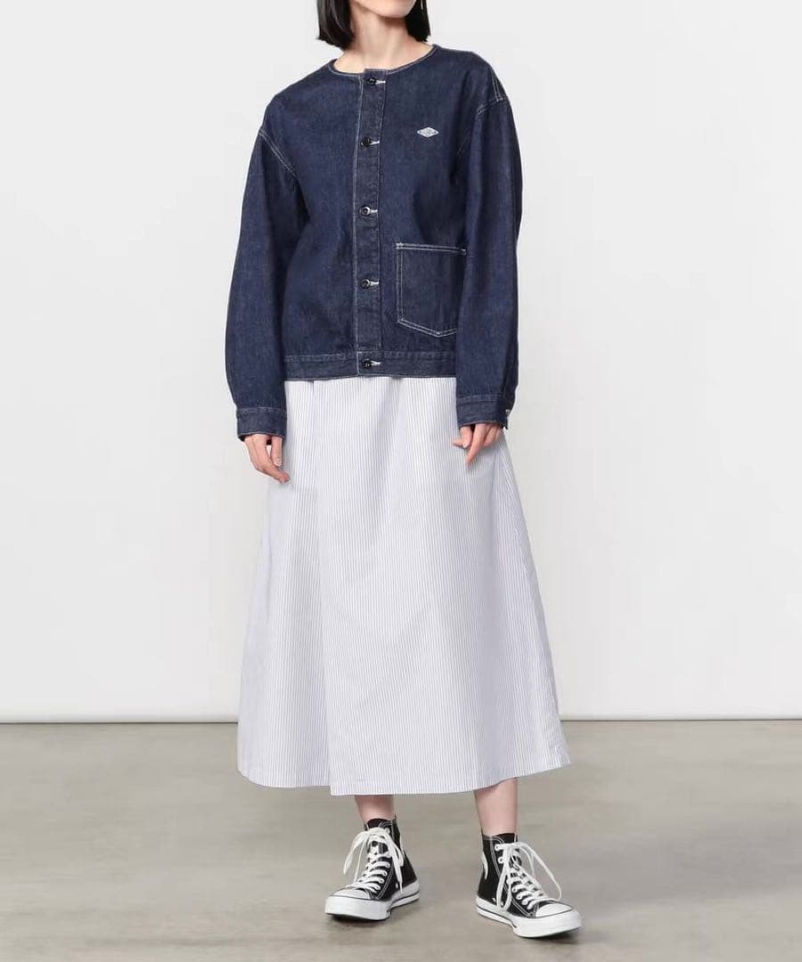 【新品】DANTONデニムノーカラージャケット 36