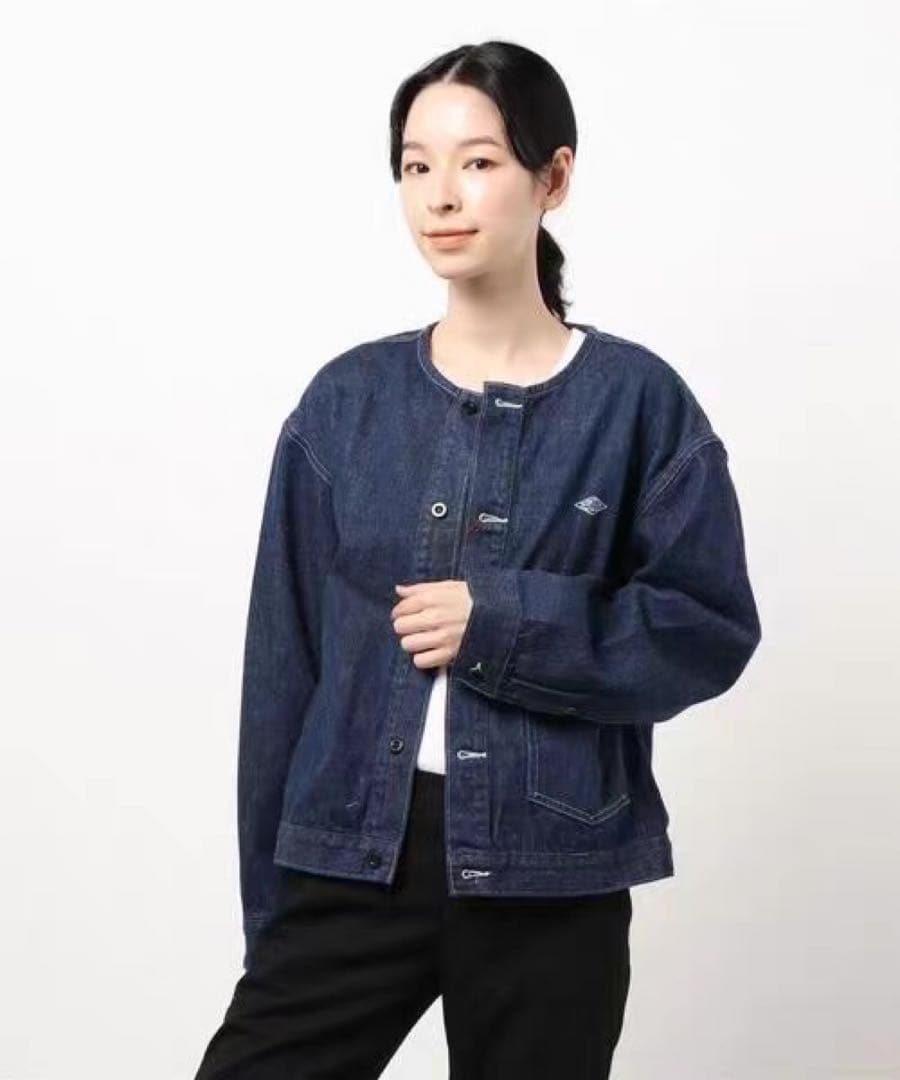 【新品】DANTONデニムノーカラージャケット 36