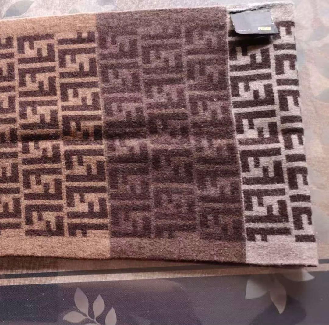 yamajun　Fendi ブラウン系 ロゴ　100%ウールマフラー
