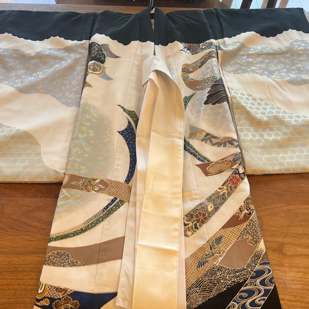 鷹　正絹　男の子お宮参り着物　産着長襦袢付き　スタイ　帽子