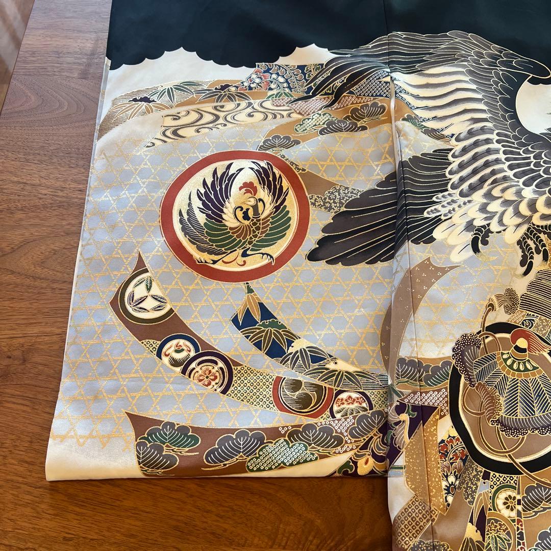 鷹　正絹　男の子お宮参り着物　産着長襦袢付き　スタイ　帽子