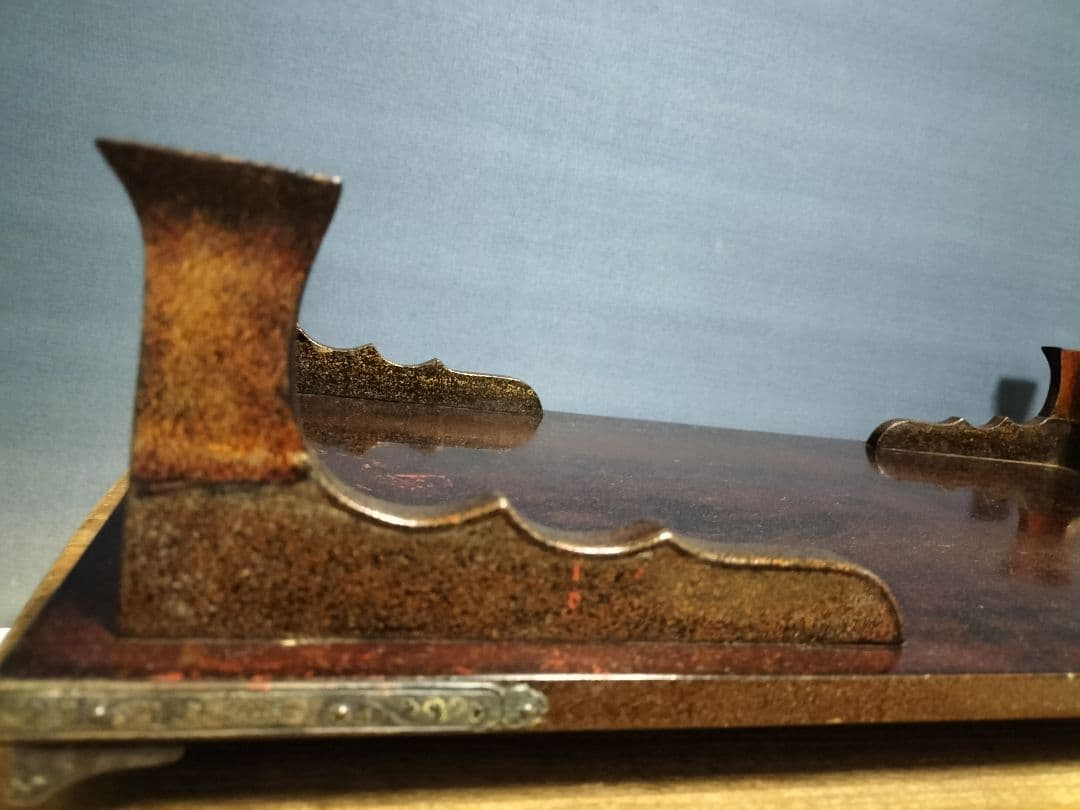 日本伝統工芸　花台　飾り台　　　　梨地　蒔絵　螺鈿　山水図　木彫　共箱付　希少