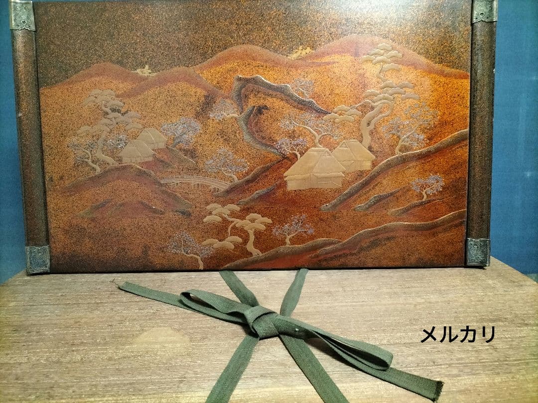 日本伝統工芸　花台　飾り台　　　　梨地　蒔絵　螺鈿　山水図　木彫　共箱付　希少