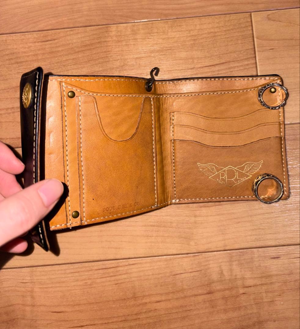 値下げ要相談 RRL レザー 二つ折り財布 黒 コンチョ レア 小銭入れ×