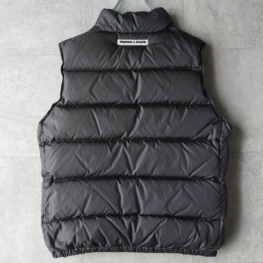 パパスプラス PAPAS+ ダウンベスト M チャコール フェルトワッペン