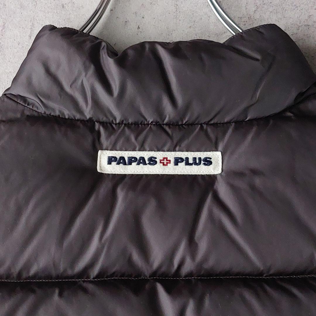 パパスプラス PAPAS+ ダウンベスト M チャコール フェルトワッペン