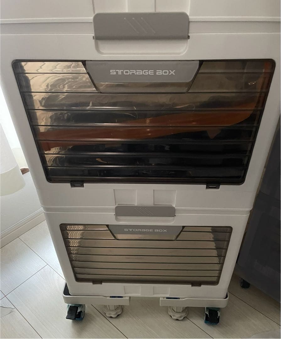 折りたたみ　スタッカブル収納ボックス XL5段+台車セット 全方向から取り出せる