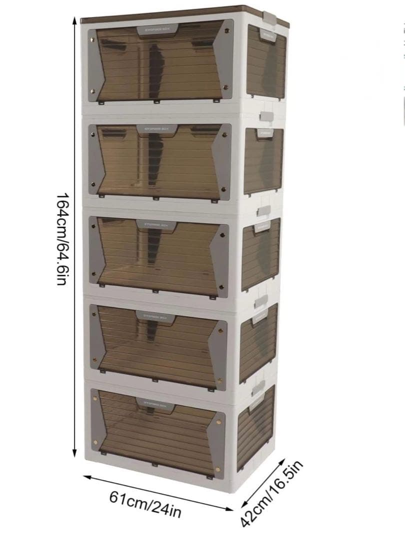 折りたたみ　スタッカブル収納ボックス XL5段+台車セット 全方向から取り出せる