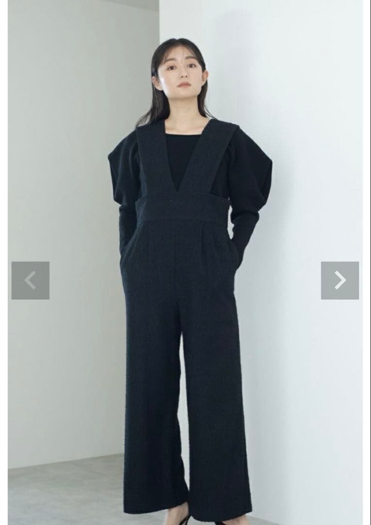 メゾンドドルチェ ツイードサロペットパンツ ブラック M dolce.